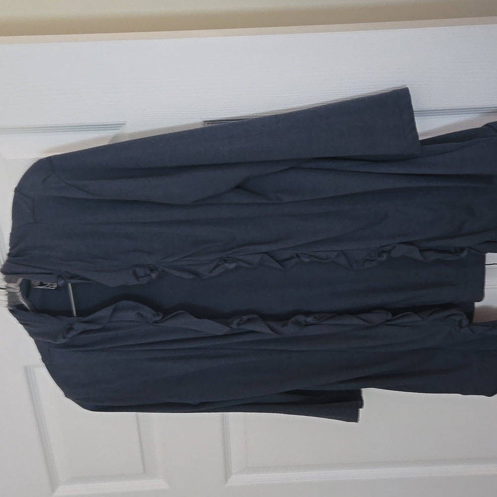 Gray Ruffled Open Cardigan